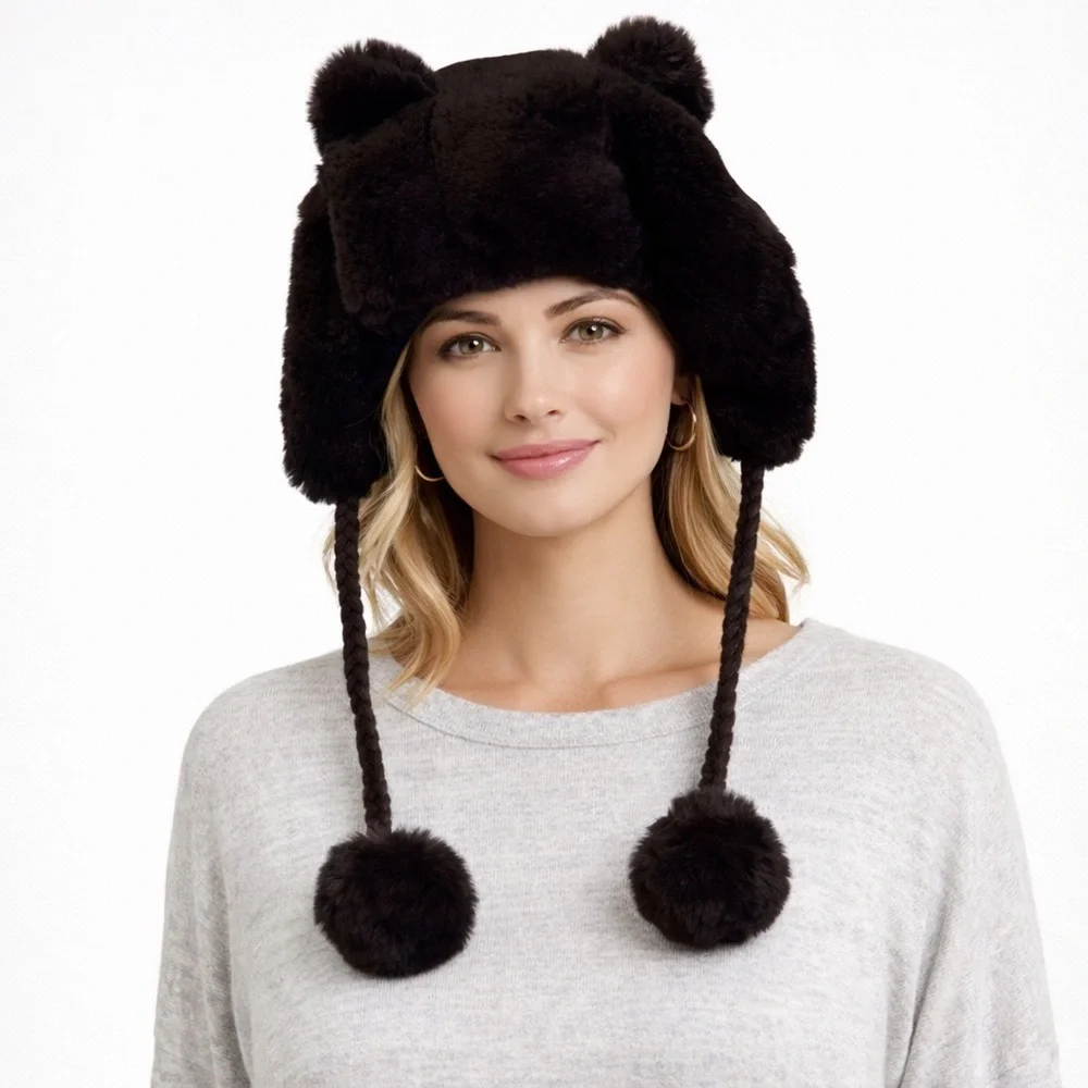 Resolute Cozy Faux‎ Fur Bear ears & Pom-Pom Hat